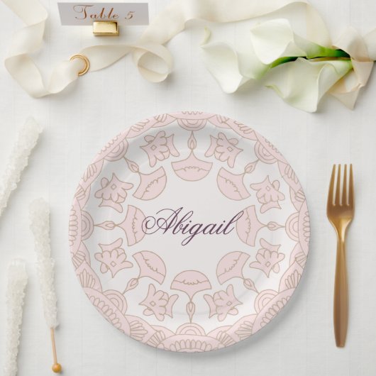 Meisjes Religieuze Viering Roze Patroon Papieren Bordje (Huwelijk)