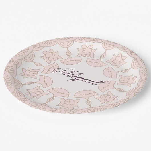 Meisjes Religieuze Viering Roze Patroon Papieren Bordje (Gekanteld)