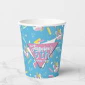 Meisjes Retro Blauwe Eenhoorn Verjaardag Papieren Bekers (Voorkant)