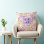 Meisjes Retro Bloemige Monogram Script Naam Accent Kussen (Stoel)