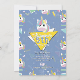 Meisjes Retro Paarse Eenhoorn Verjaardagsuitnodigi Kaart