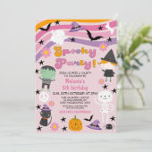 Meisjes Retro Pooky Party Halloween Verjaardag Kaart (Staand voorkant)