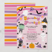 Meisjes Retro Pooky Party Halloween Verjaardag Kaart (Voorkant / Achterkant)