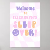 Meisjes Retro SLEEPOVER Verjaardagsfeestje Welkom Poster (Voorkant)