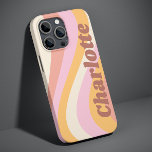 Meisjes Retro  Wave Persoonlijke naam Case-Mate iPhone Case<br><div class="desc">De Gespecialiseerde iPhoneKwesties van de Telefoon van de Golf van de Vintage van het meisje Retro kenmerkt een retro golf in schaduwen van roze, oranje en wit met uw gepersonaliseerde naam in elegante trendy modern manuscript geaccenteerd. Personaliseer door de tekst in het verstrekte tekstvakje uit te geven. Perfect voor verjaardag,...</div>