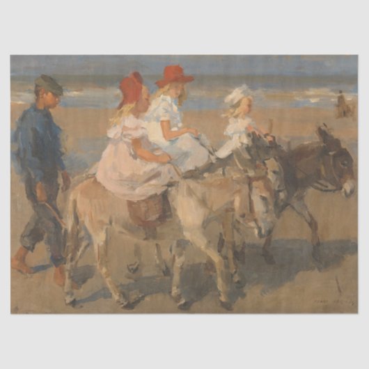 Meisjes Rijden Ezels op het strand (Isaac Israels) Tissuepapier (Voorkant)