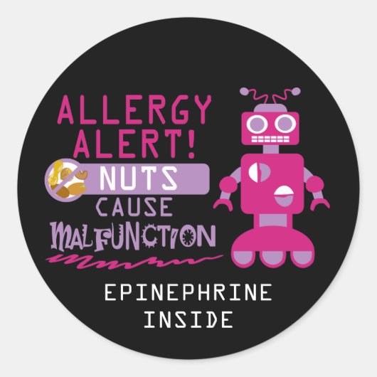 Meisjes Robot Boom Nut Pinda Allergie Alert Ronde Sticker (Voorkant)