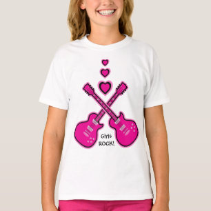 Meisjes ROCK! Roze en zwarte gitaren & harten T-shirt