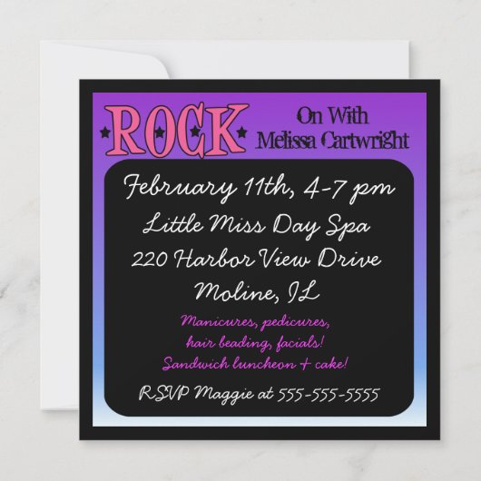 Meisjes Rock Verjaardag Uitnodiging (Achterkant)