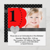 Meisjes rode foto verjaardagsfeestje kaart (Voorkant / Achterkant)