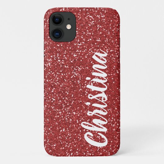 Meisjes Rode Glitter Name Persoonlijk Case-Mate iPhone Case (Achterkant)