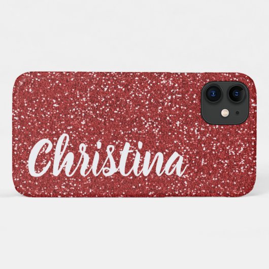 Meisjes Rode Glitter Name Persoonlijk Case-Mate iPhone Case (Achterkant (horizontaal))