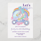 Meisjes Roller Skate paarse Verjaardagsfeestje Folie Uitnodiging (Voorkant)