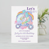 Meisjes Roller Skate paarse Verjaardagsfeestje Folie Uitnodiging (Staand Voorkant)