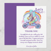 Meisjes Roller Skating paarse Verjaardag Bedankkaart (Voorkant / Achterkant)