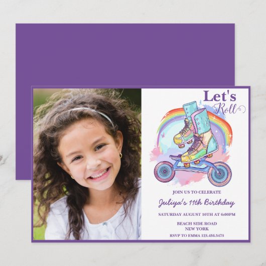 Meisjes Rolschaatsen Foto Verjaardag Kaart (Voorkant / Achterkant)