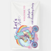 Meisjes Rolschaatsen paarse Verjaardagsfeestje Spandoek (Verticaal)