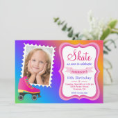 Meisjes Rolschaatsen Roze Schaats Verjaardagsfeest Kaart (Staand voorkant)