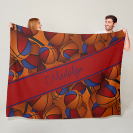 Meisjes Rood Blauw Basketbal Team Kleuren Geperson Fleece Deken