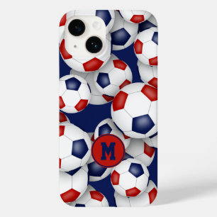 Meisjes rood blauw voetballen patroon monogram Case-Mate iPhone 14 hoesje