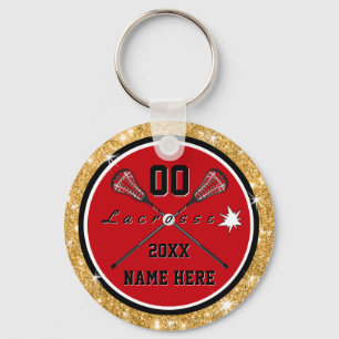 Meisjes Rood en Goud Lacrosse Cadeaus, Gepersonali Sleutelhanger