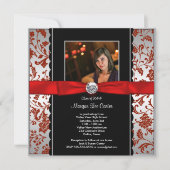 Meisjes Rood en Zwart Foto Afstuderen Aankondiging (Voorkant)