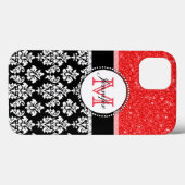 Meisjes, rood, glitter Black Damask gepersonalisee Case-Mate iPhone Case (Achterkant (horizontaal))