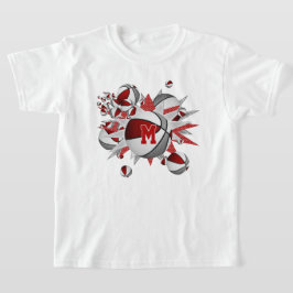 Meisje's rood grijs basketballen sterren monogram t-shirt
