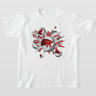 Meisje's rood grijs basketballen sterren monogram t-shirt