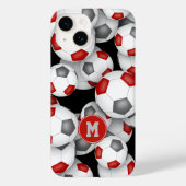 Meisjes rood grijs voetballen patroon monogram Case-Mate iPhone case (Achterkant)