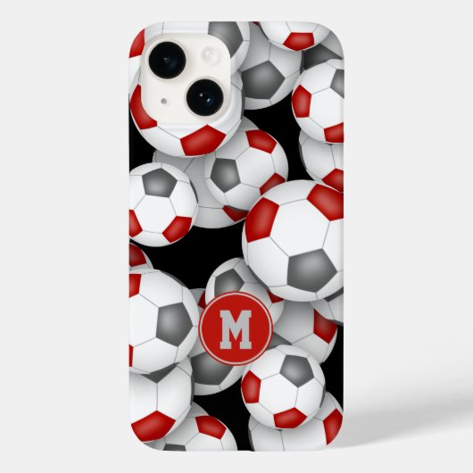 Meisjes rood grijs voetballen patroon monogram Case-Mate iPhone case (Achterkant)