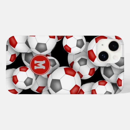Meisjes rood grijs voetballen patroon monogram Case-Mate iPhone case (Achterkant (horizontaal))