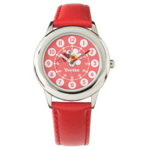 Meisjes rood lieveheersbeestje, witte naam polshor horloge