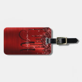 Meisjes rood strijken Glitter Brush Metal Monogram Bagagelabel (Voorkant horizontaal)