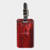 Meisjes rood strijken Glitter Brush Metal Monogram Bagagelabel (Voorkant verticaal)