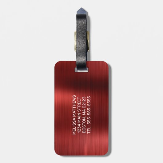 Meisjes rood strijken Glitter Brush Metal Monogram Bagagelabel (Achterkant verticaal)