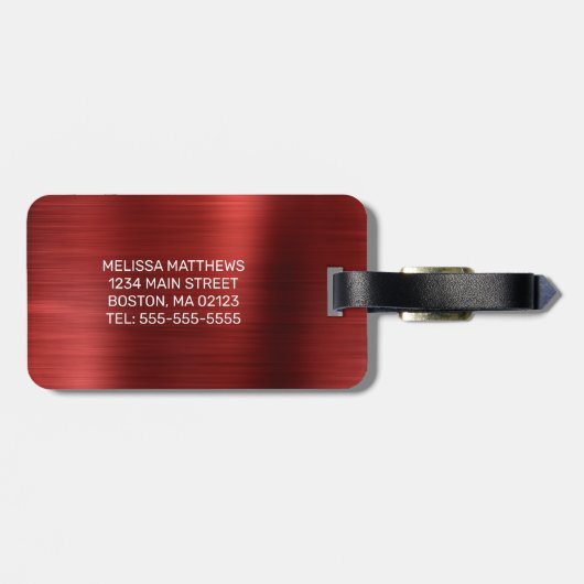 Meisjes rood strijken Glitter Brush Metal Monogram Bagagelabel (Achterkant horizontaal)