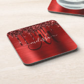 Meisjes rood strijken Glitter Brush Metal Monogram Bier Onderzetter (Linkerzijde)