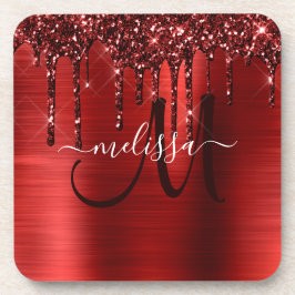 Meisjes rood strijken Glitter Brush Metal Monogram Bier Onderzetter