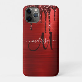 Meisjes rood strijken Glitter Brush Metal Monogram Case-Mate iPhone Case