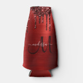 Meisjes rood strijken Glitter Brush Metal Monogram Flesjeskoeler (Voorkant)