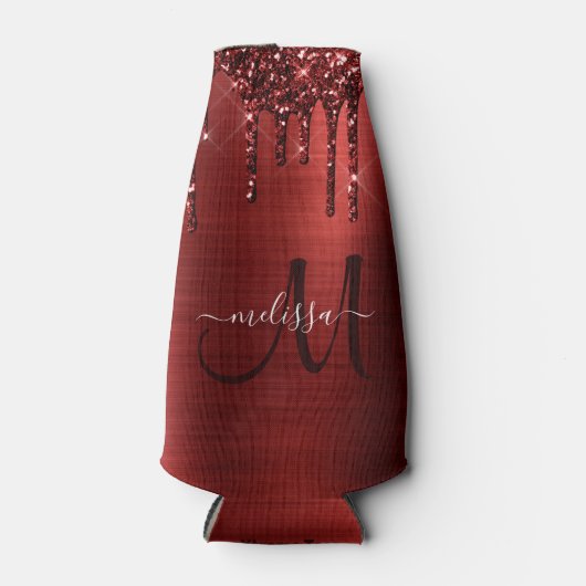 Meisjes rood strijken Glitter Brush Metal Monogram Flesjeskoeler (Voorkant)