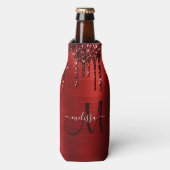 Meisjes rood strijken Glitter Brush Metal Monogram Flesjeskoeler (Fles Voorkant)