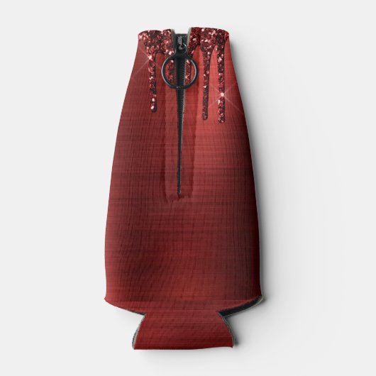 Meisjes rood strijken Glitter Brush Metal Monogram Flesjeskoeler (Achterkant)