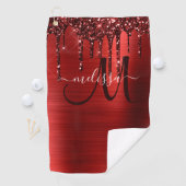 Meisjes rood strijken Glitter Brush Metal Monogram Golfhanddoek (Insitu)