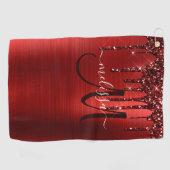 Meisjes rood strijken Glitter Brush Metal Monogram Golfhanddoek (Horizontaal)