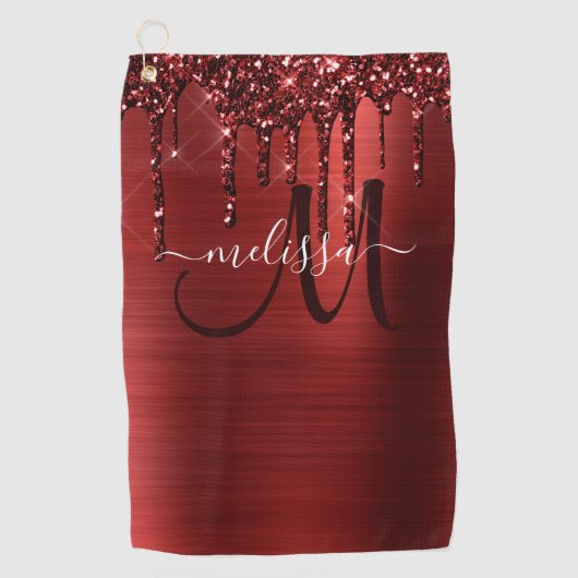 Meisjes rood strijken Glitter Brush Metal Monogram Golfhanddoek (Voorkant)