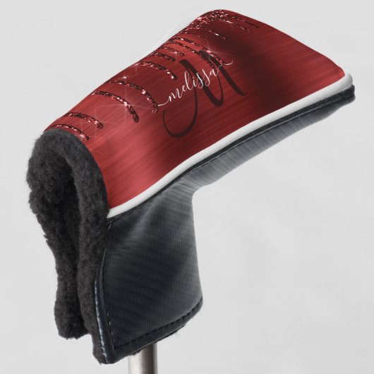 Meisjes rood strijken Glitter Brush Metal Monogram Golfheadcover (3/4 voorkant)