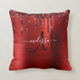 Meisjes rood strijken Glitter Brush Metal Monogram Kussen