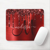 Meisjes rood strijken Glitter Brush Metal Monogram Muismat (Met muis)